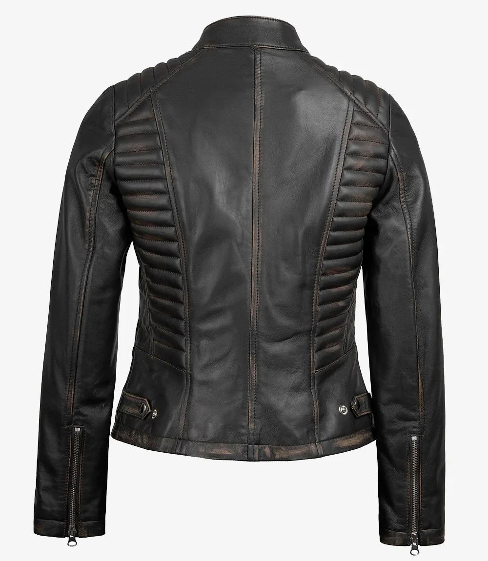 Rachel Women's Vintage Dark Brown Biker Leather Jacket - Rare Leather
