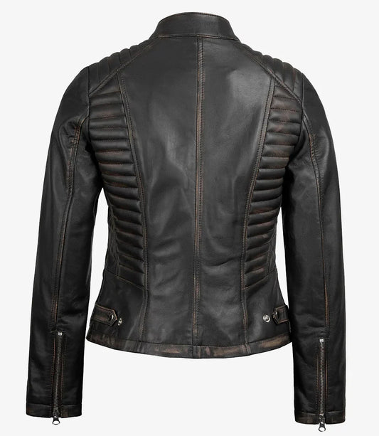 Rachel Women's Vintage Dark Brown Biker Leather Jacket - Rare Leather