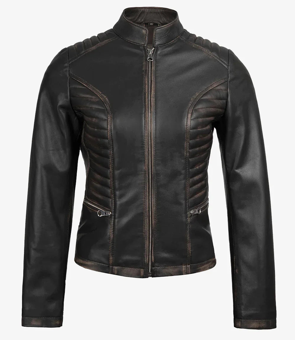 Rachel Women's Vintage Dark Brown Biker Leather Jacket - Rare Leather