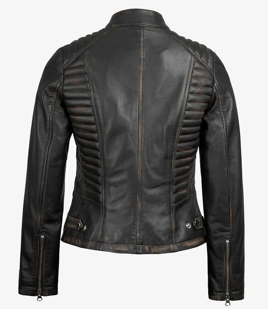 Rachel Women's Vintage Dark Brown Biker Leather Jacket - Vox Leather