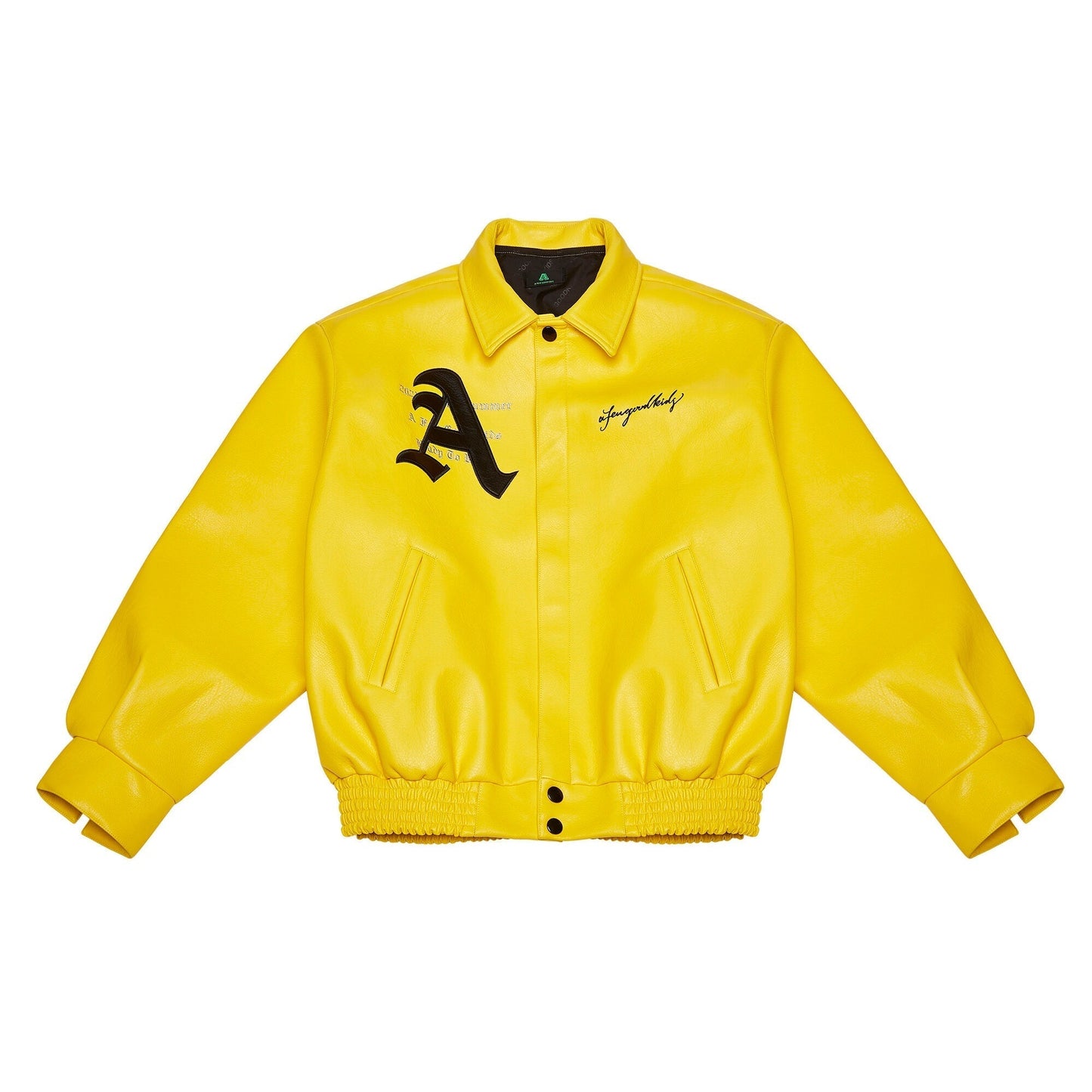 Yellow jacket with black letter 'A' logo on a white background