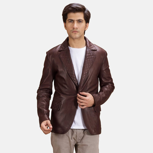 Radaron Quilted Maroon Leather Blazer - Vox Leather