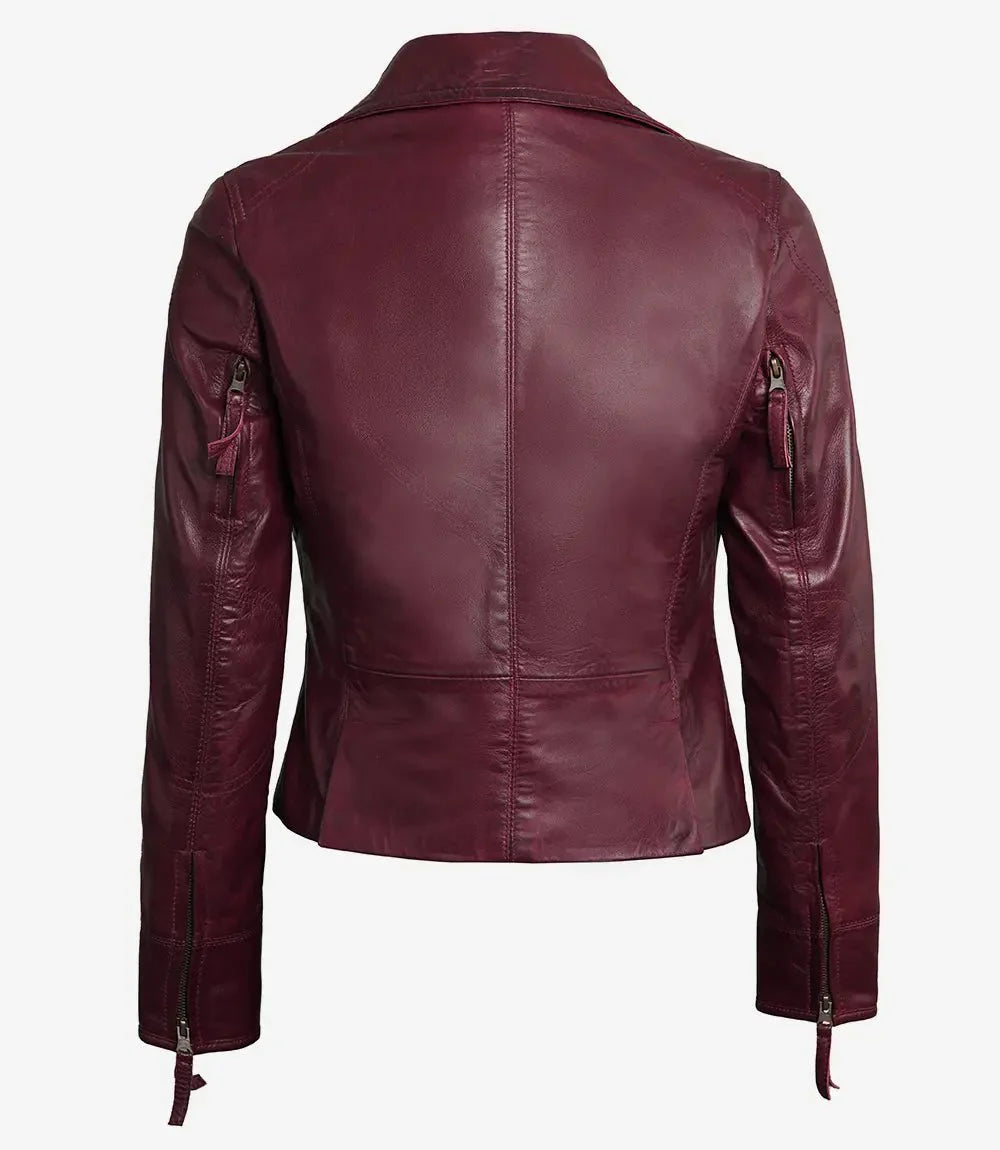 Ramsey Women's Burgundy Asymmetrical Leather Moto Jacket - Rare Leather