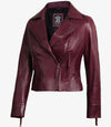 Ramsey Women's Burgundy Asymmetrical Leather Moto Jacket - Rare Leather