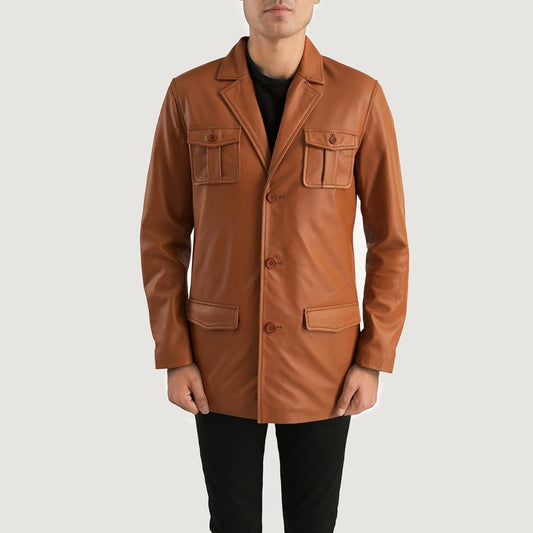 Ray Cutler Tan Brown Leather Blazer - Vox Leather