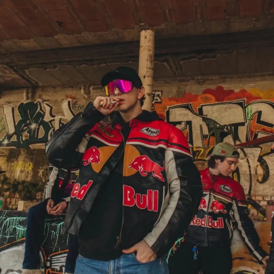Redbull Leather Jacket - Red & Black (Yellow Logo) - Rare Leather Order Now !!