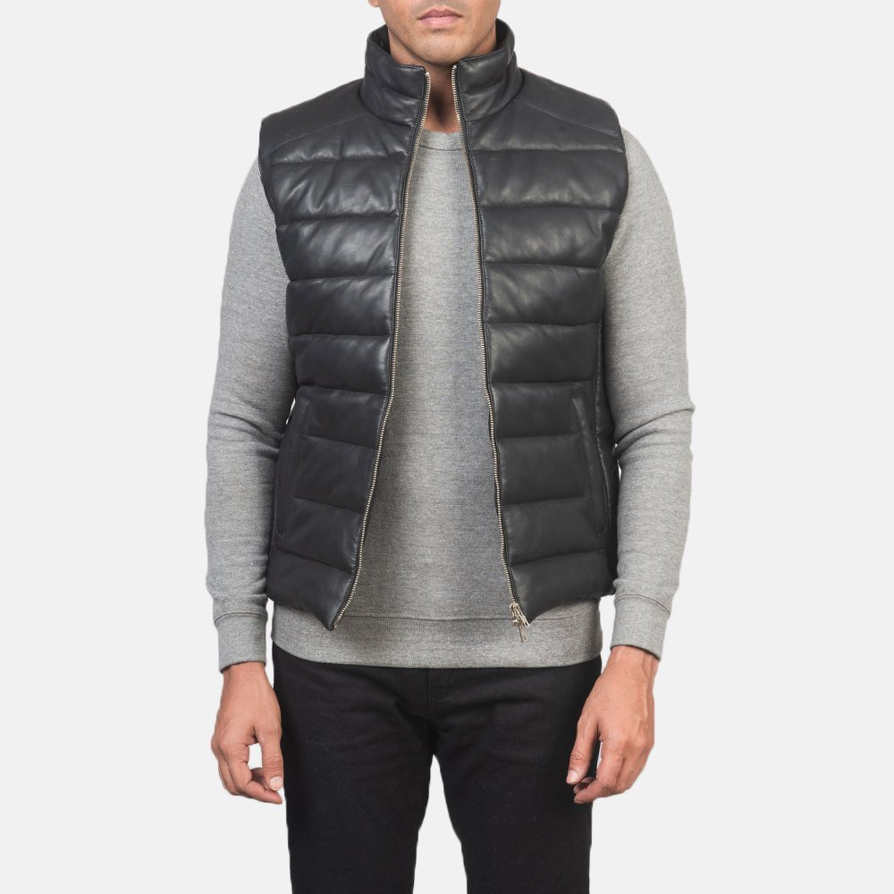 Reeves Black Leather Puffer Vest - Vox Leather