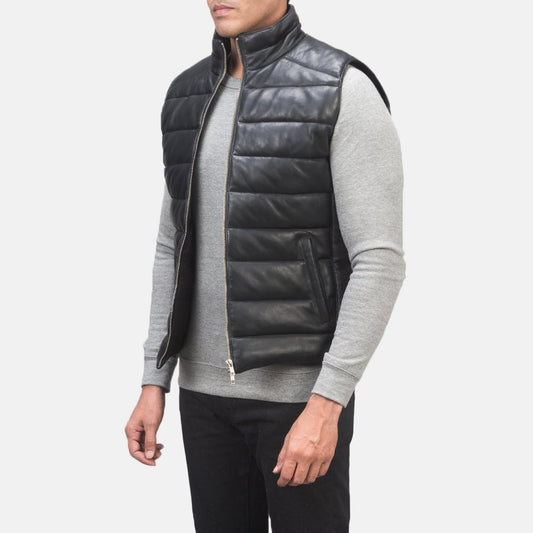 Reeves Black Leather Puffer Vest - Vox Leather