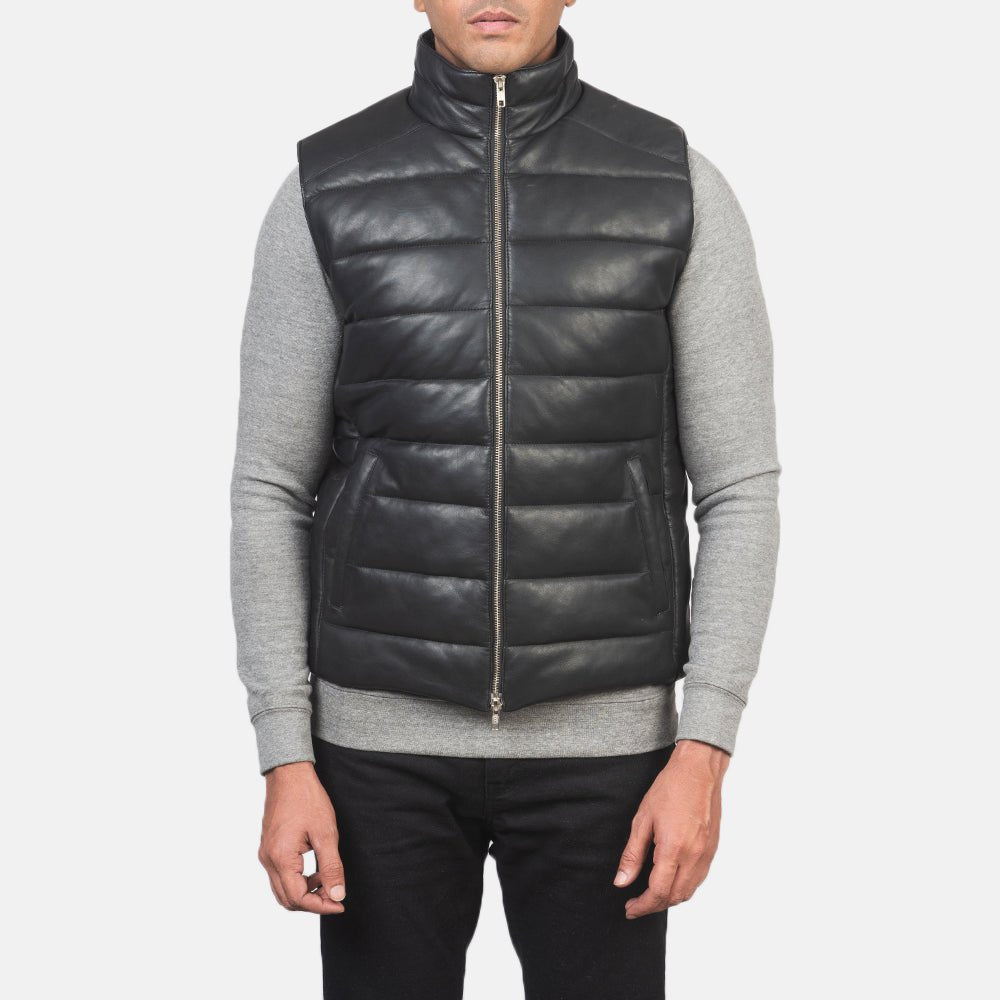 Reeves Black Leather Puffer Vest - Vox Leather