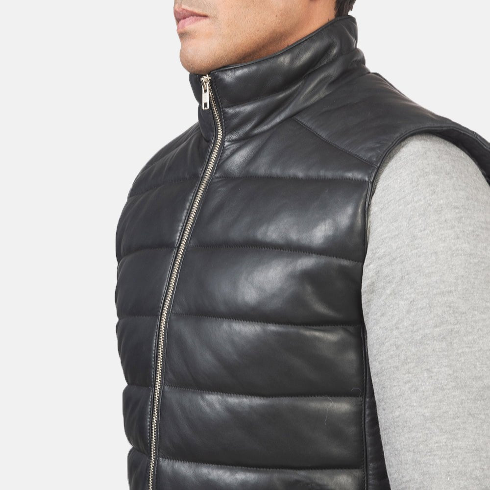 Reeves Black Leather Puffer Vest - Vox Leather