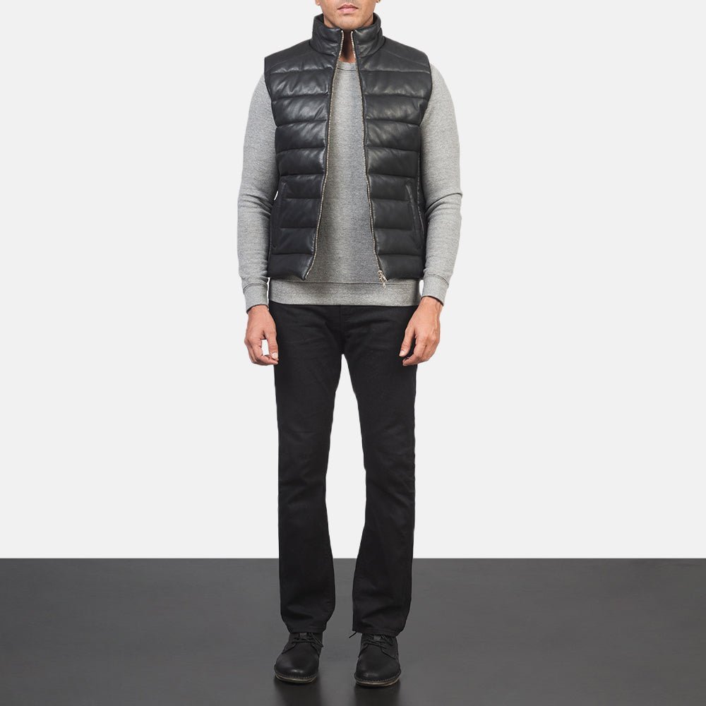 Reeves Black Leather Puffer Vest - Vox Leather