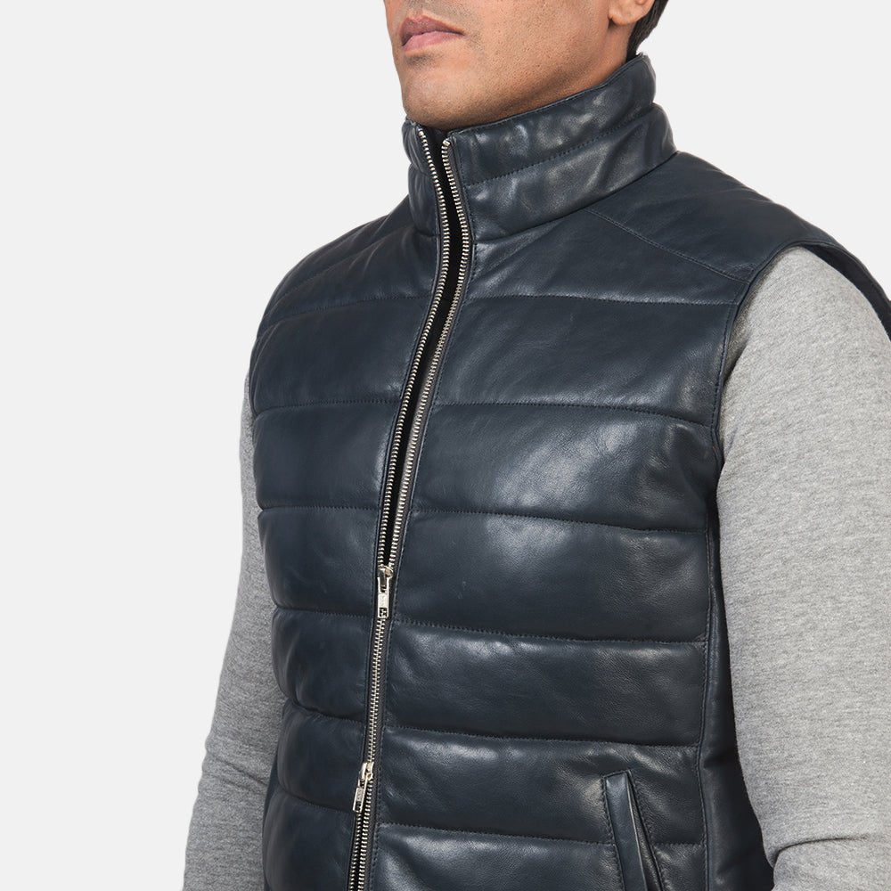 Reeves Blue Leather Puffer Vest - Vox Leather