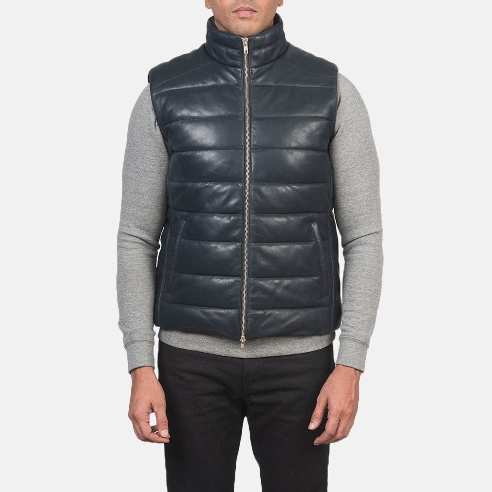 Reeves Blue Leather Puffer Vest - Vox Leather