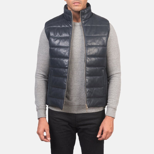 Reeves Blue Leather Puffer Vest - Vox Leather