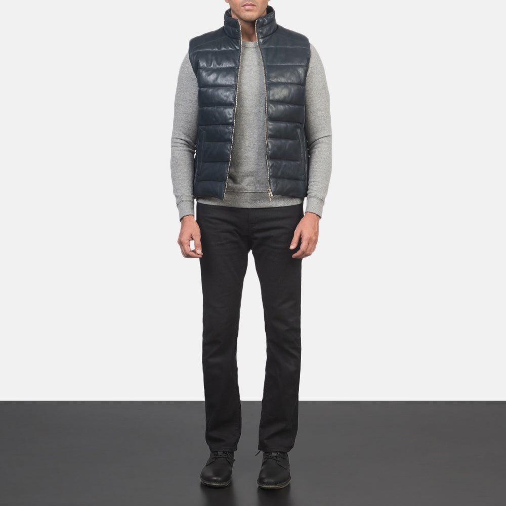 Reeves Blue Leather Puffer Vest - Vox Leather