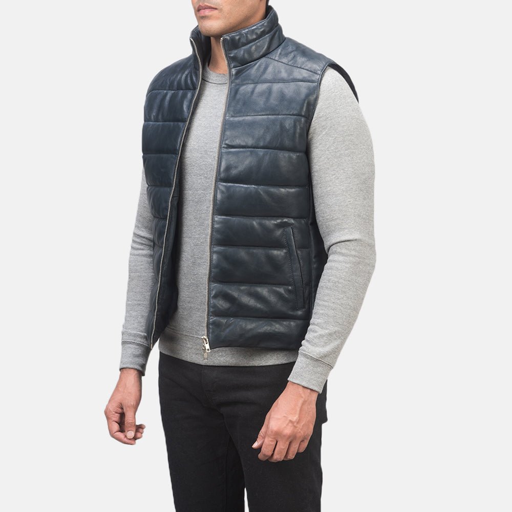 Reeves Blue Leather Puffer Vest - Vox Leather