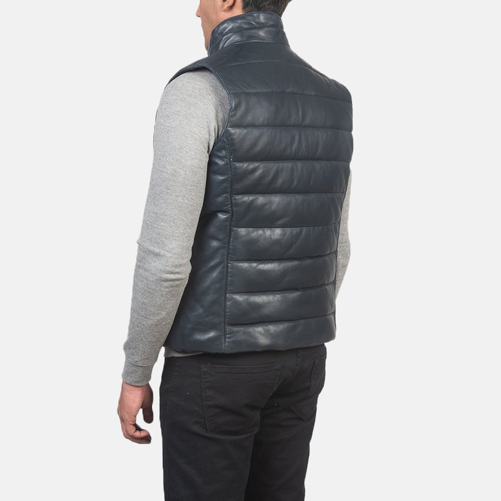 Reeves Blue Leather Puffer Vest - Vox Leather