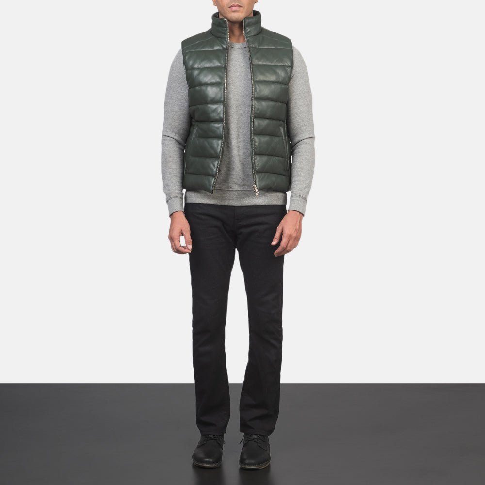 Reeves Green Leather Puffer Vest - Vox Leather