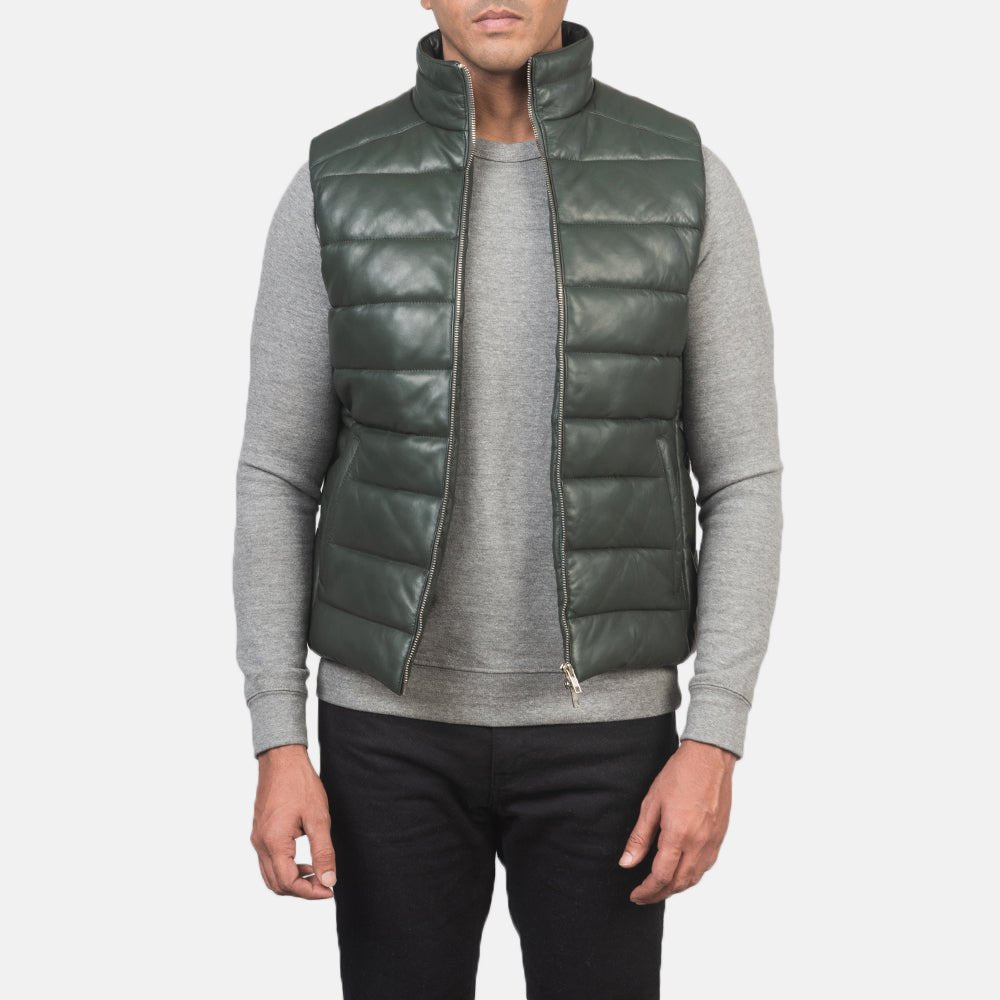 Reeves Green Leather Puffer Vest - Vox Leather