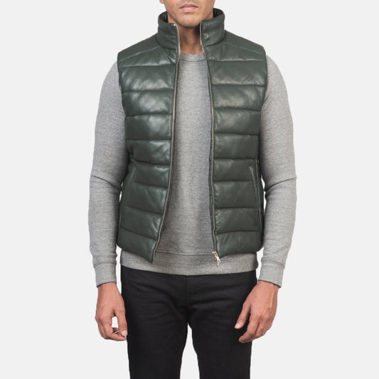 Reeves Green Leather Puffer Vest - Vox Leather