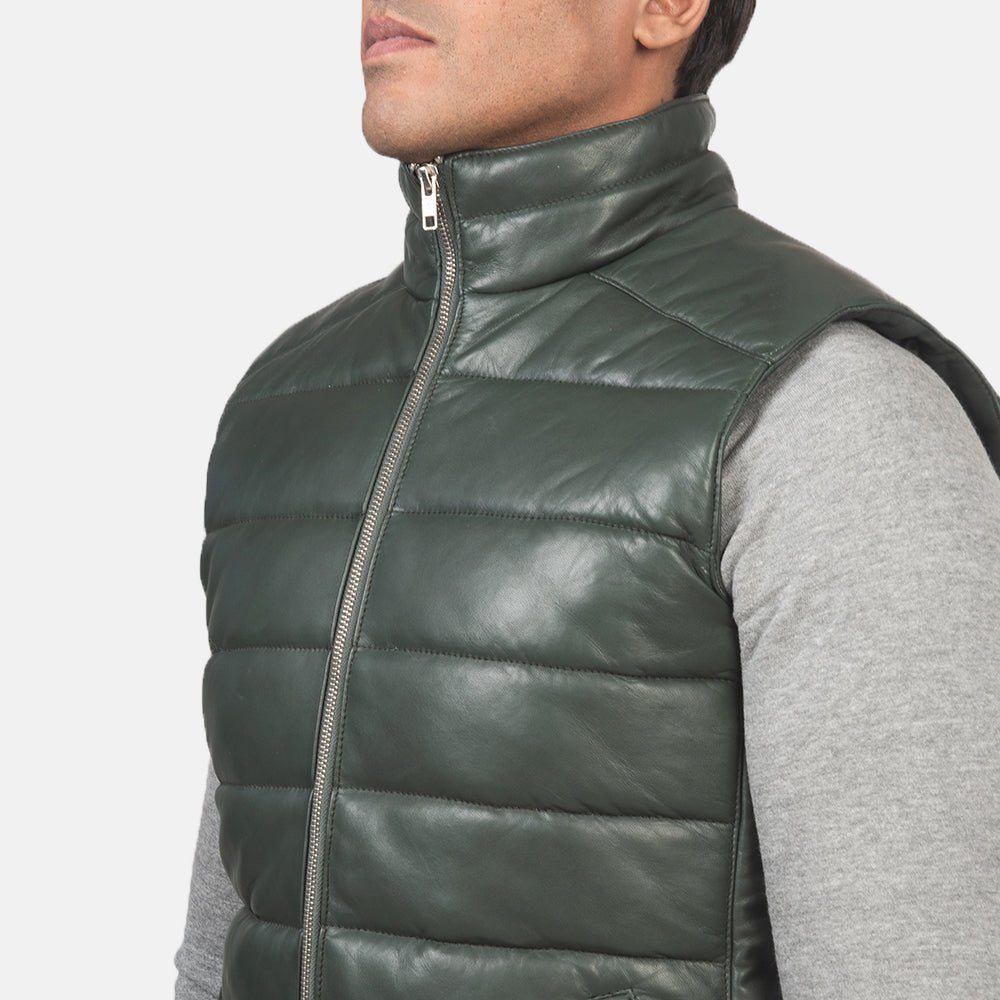 Reeves Green Leather Puffer Vest - Vox Leather