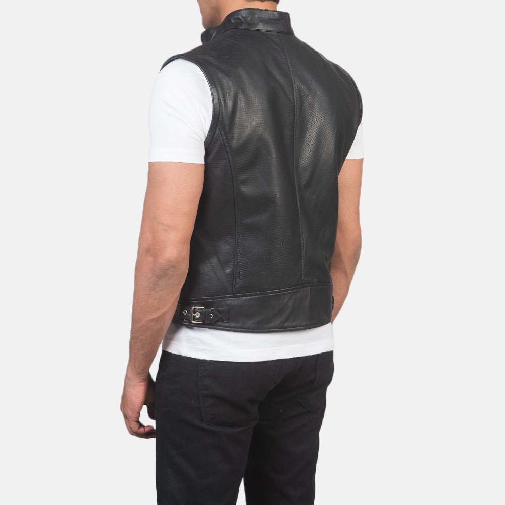 Roland Black Leather Biker Vest - Vox Leather