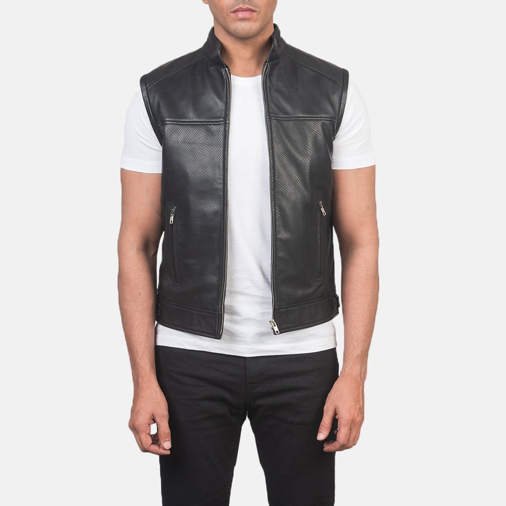Roland Black Leather Biker Vest - Vox Leather