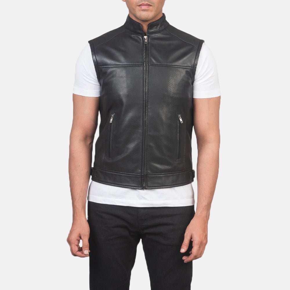 Roland Black Leather Biker Vest - Vox Leather