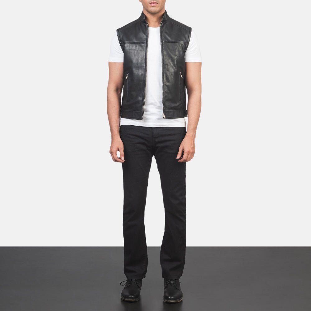 Roland Black Leather Biker Vest - Vox Leather
