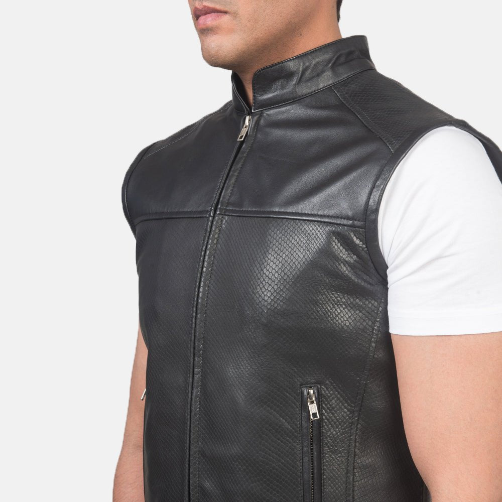 Roland Black Leather Biker Vest - Vox Leather
