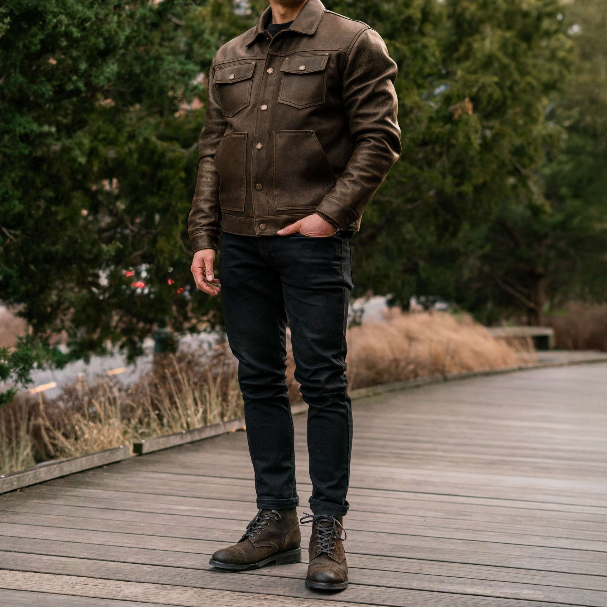 Roughout Cruiser Jacket | Dark Olive - Rare Leather