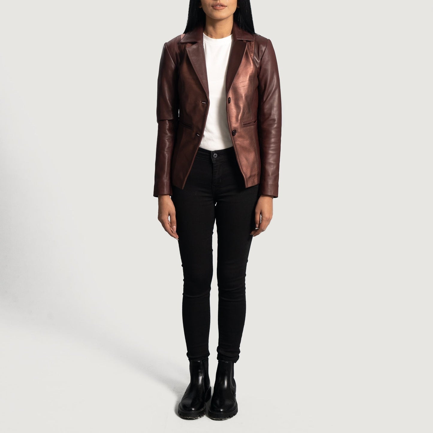 Ruby Metallic Maroon Leather Blazer - Rare Leather