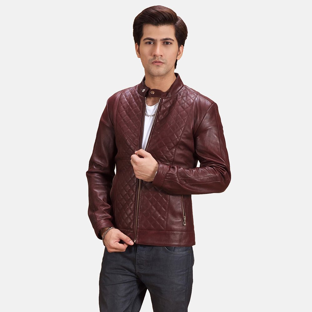 Rumano Jae Maroon Leather Biker Jacket - Rare Leather