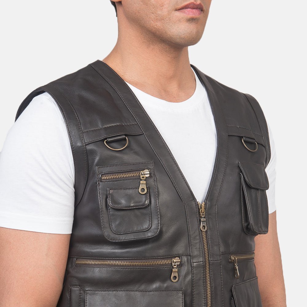 Safari Brown Leather Vest - Vox Leather