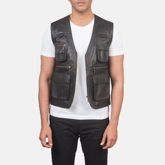 Safari Brown Leather Vest - Vox Leather