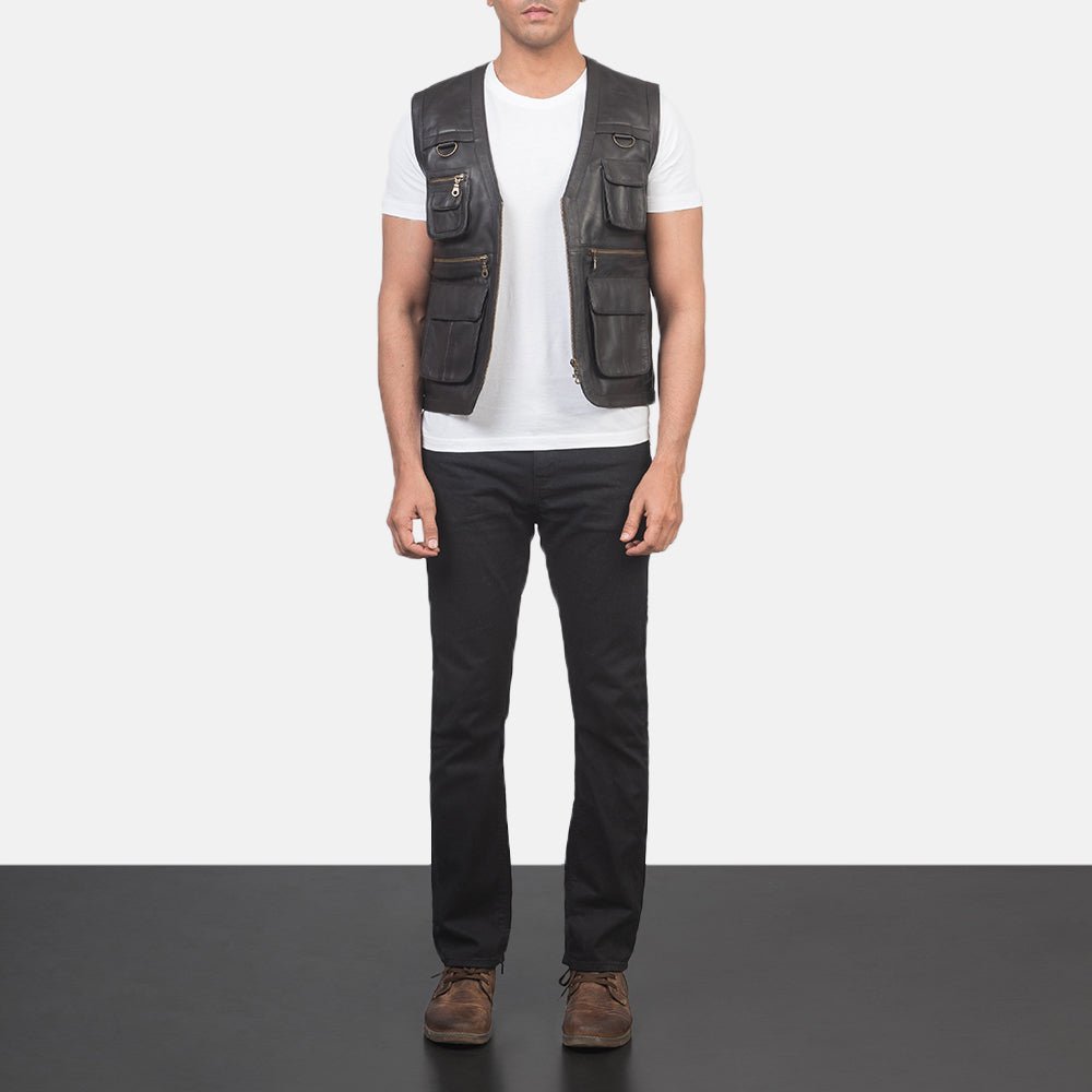 Safari Brown Leather Vest - Vox Leather