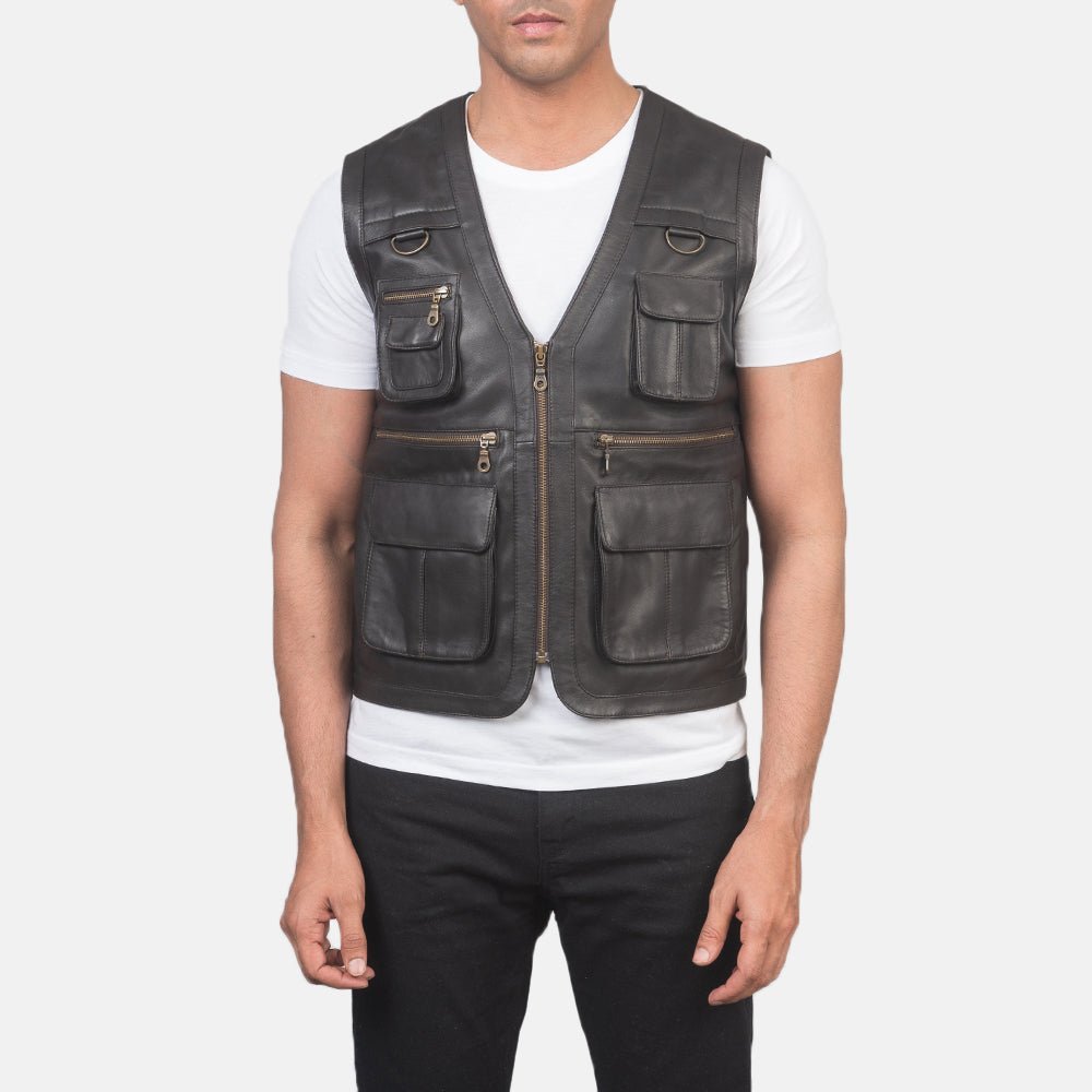 Safari Brown Leather Vest - Vox Leather