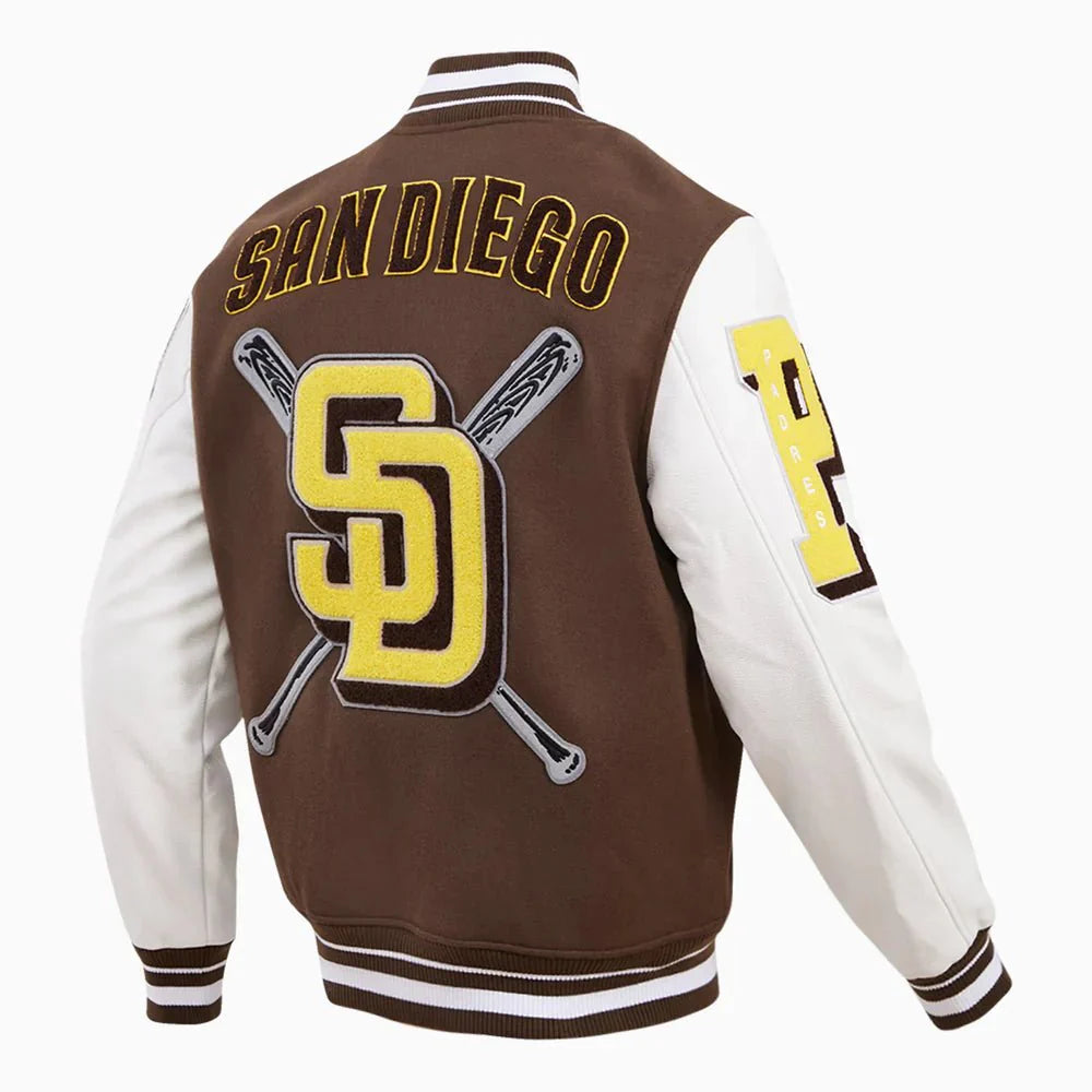 San Diego Padres MLB Mashup Rib Wool Varsity Jacket - Rare Leather