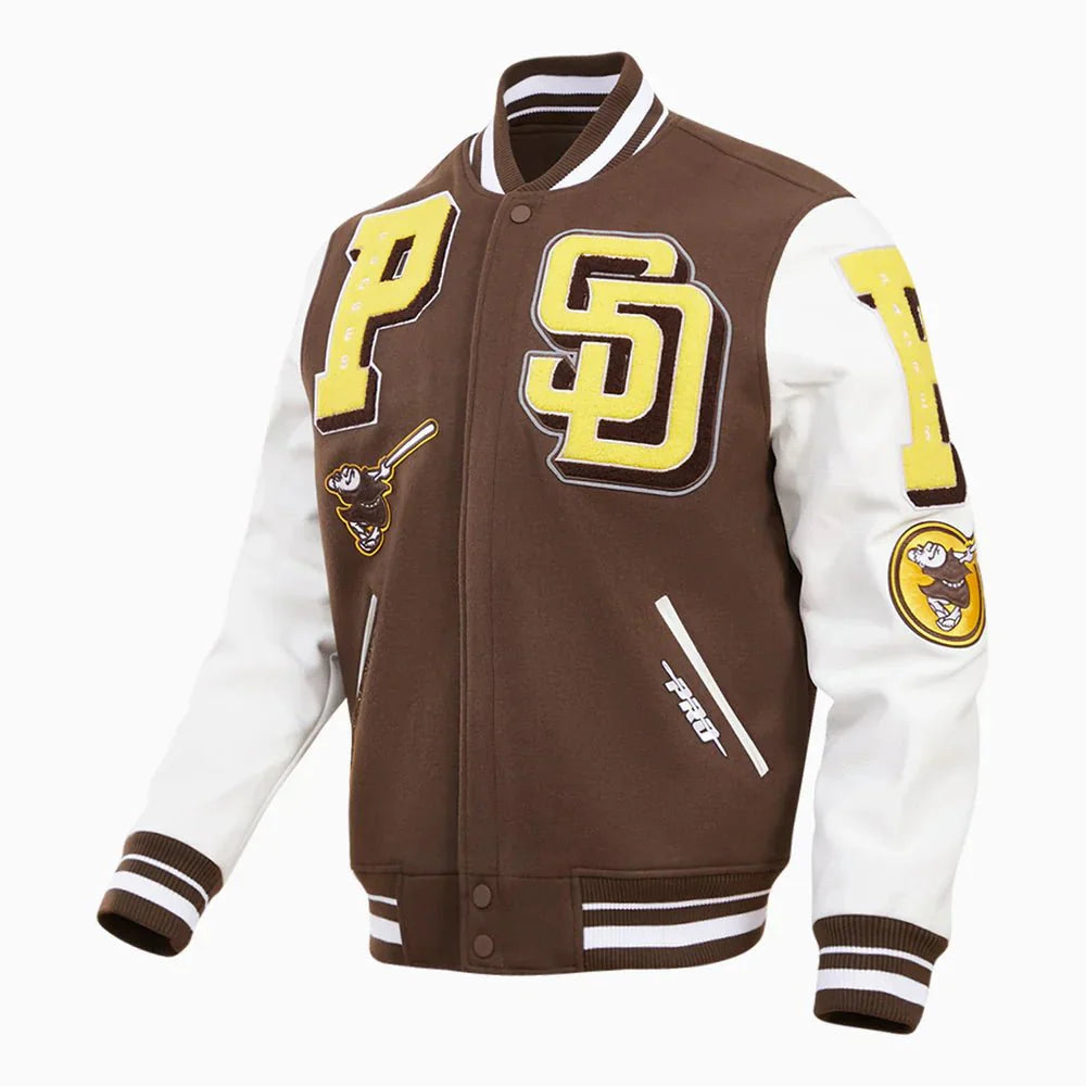 San Diego Padres MLB Mashup Rib Wool Varsity Jacket - Rare Leather