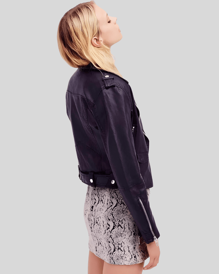 Sara Black Biker Leather Jacket - Vox Leather