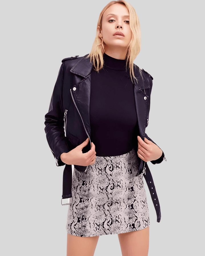 Sara Black Biker Leather Jacket - Vox Leather