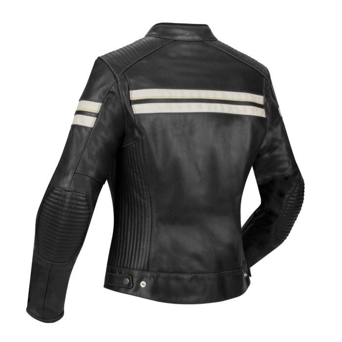 SEGURA ROMEO LADIES LEATHER MOTORCYCLE JACKET - BLACK/WHITE - CE Level AAA Certified - Vox Leather