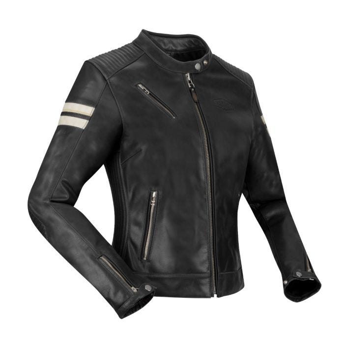 SEGURA ROMEO LADIES LEATHER MOTORCYCLE JACKET - BLACK/WHITE - CE Level AAA Certified - Vox Leather