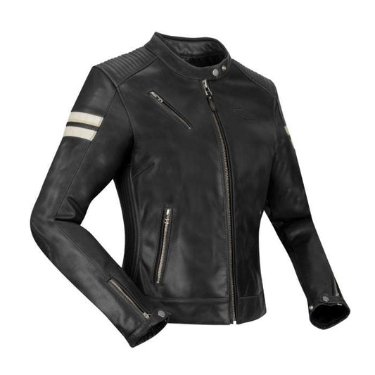 SEGURA ROMEO LADIES LEATHER MOTORCYCLE JACKET - BLACK/WHITE - CE Level AAA Certified - Vox Leather