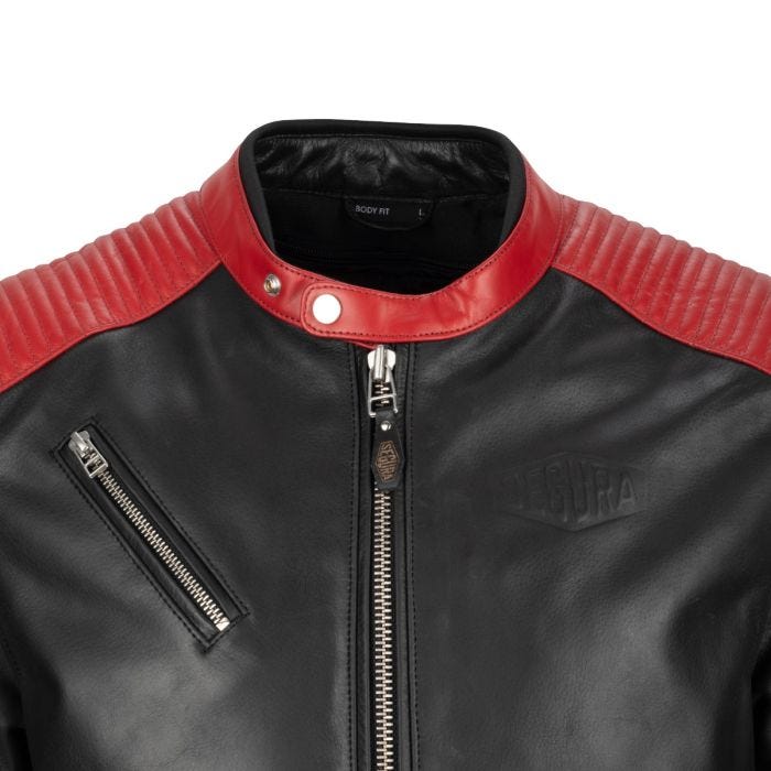 SEGURA ROMEO LEATHER MOTORCYCLE JACKET - BLACK/RED - CE Level AAA Certified - Vox Leather