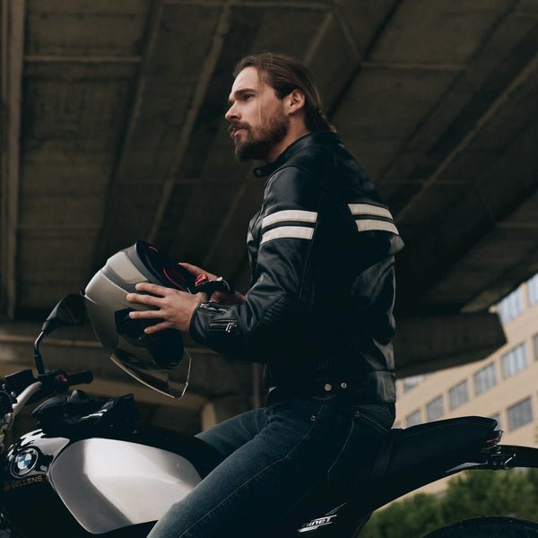 SEGURA ROMEO LEATHER MOTORCYCLE JACKET - BLACK/WHITE - CE Level AAA Certified - Vox Leather
