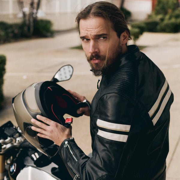 SEGURA ROMEO LEATHER MOTORCYCLE JACKET - BLACK/WHITE - CE Level AAA Certified - Vox Leather