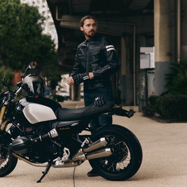 SEGURA ROMEO LEATHER MOTORCYCLE JACKET - BLACK/WHITE - CE Level AAA Certified - Vox Leather