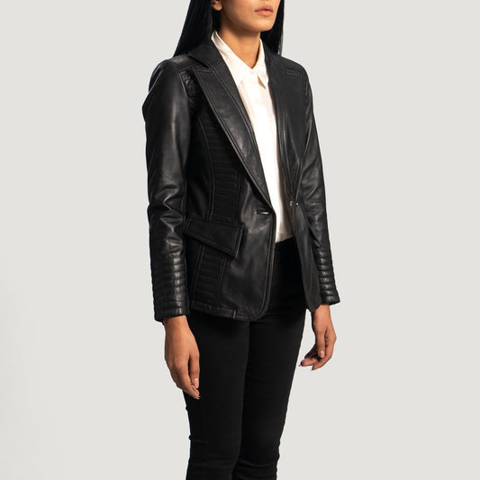 Selina Black Leather Blazer - Rare Leather