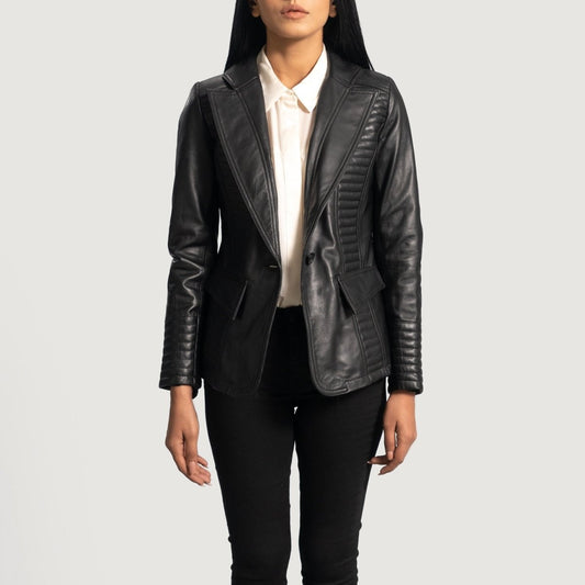 Selina Black Leather Blazer - Vox Leather